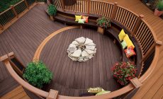 trex transcend decking tree house vintage lantern railing curves firepit